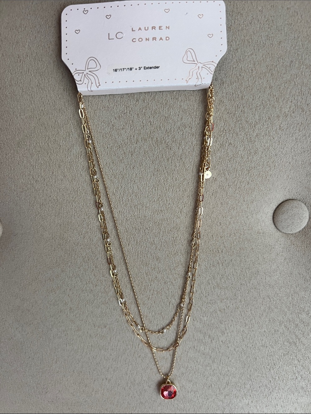 NWT LC Lauren Conrad Gold Multi-Layer Necklace with Pink Pendant